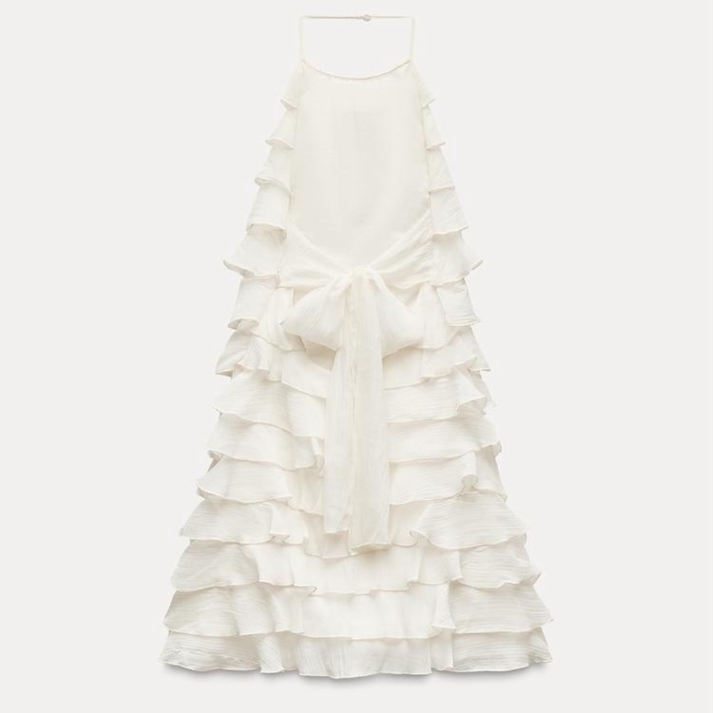Zara ivory ecru mini dress halter ruffle Bohemian summer vacation evening - Picture 12 of 12